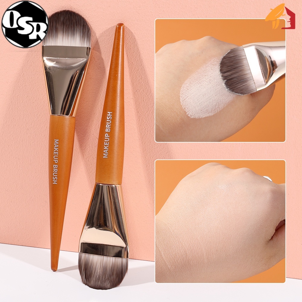 OSR Long Handle Flat Head Tongue Shape Foundation Brush/ Fiber Hair Wood Handle Facial Contour Makeup Brushes