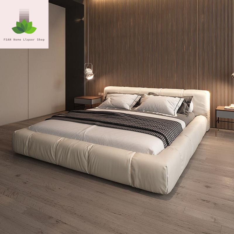 2022 New Fabric Bed Tatami Marriage Bed Master Bedroom Modern Simple Japanese Style Wabi-Sabi Floor Bed Double