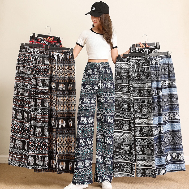 Thailand Batik Elephant Long Pant loose seluar tidur baju kelawar Women Men Gajah Seluar Panjang Kain Sejuk 男女装泰国大象长裤