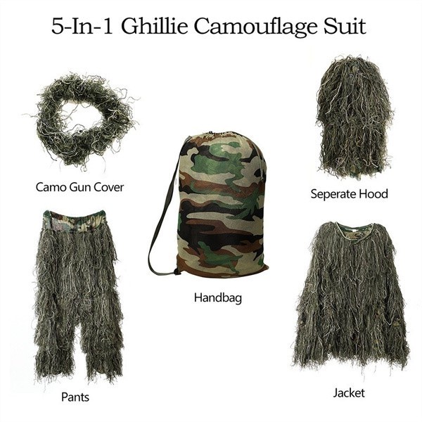 Premium Durable 5PCS kids Ghillie Suits child Camouflage Tactical Army Jungle Military Suit Tops Pants Hats Birding E... - Image 5