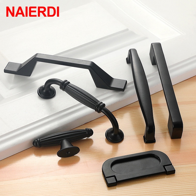Meal Food NAIERDI Aluminum Alloy Black Cabinet Handles American Style Solid Kitchen Cupboard Pulls Drawer Knobs Furni... - Image 3