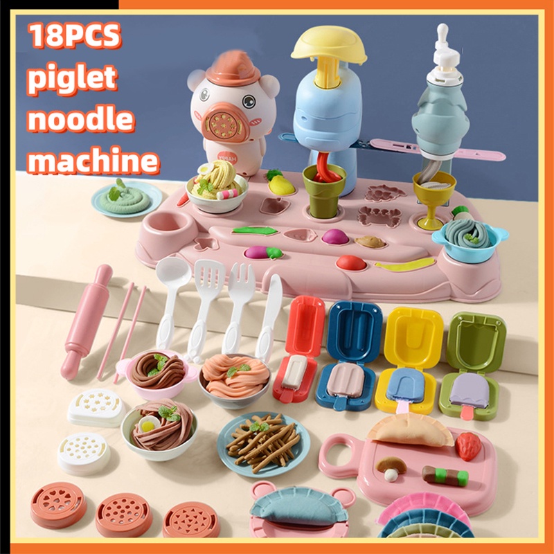 18PCS Kids Clay Toy Noodle Maker Machine Plasticine Play Dough Clay Kitchen Dumpling Kids Gift Toy Mainan Tanah Liat Kanak