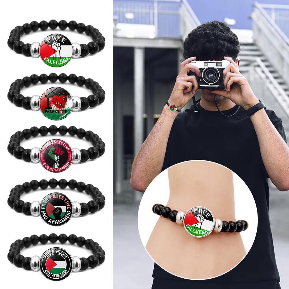 Palestine Wrist Band Black Elastic Beading Palestinian Flag Bracelet Unisex Fashion Joker Bracelet