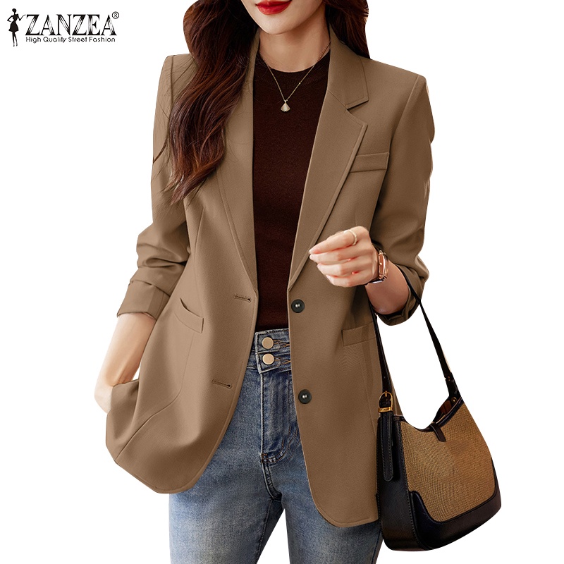ZANZEA Women Korean Fashion Barge Collar Long Sleeve Casual Solid Color Blazer
