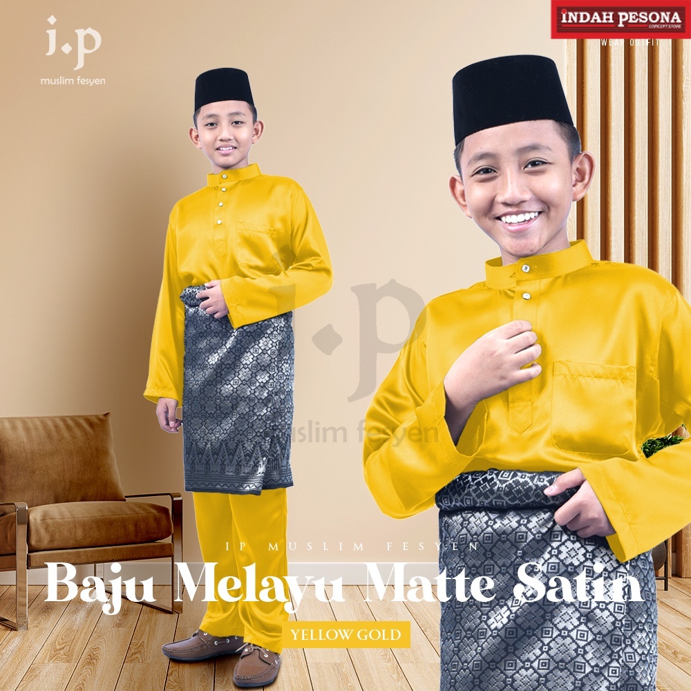 Indah Pesona Kids Indah Pesona Matte Satin Slim Cutting Baju Melayu - Yellow Gold/Size 0-1/15-16