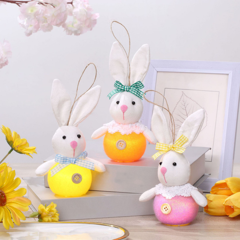 manclothescase Festive Easter Decor Festive Rabbit Ornament 6pcs Handmade Plush Easter Bunny Ornaments with Light Spring Party Home Decor