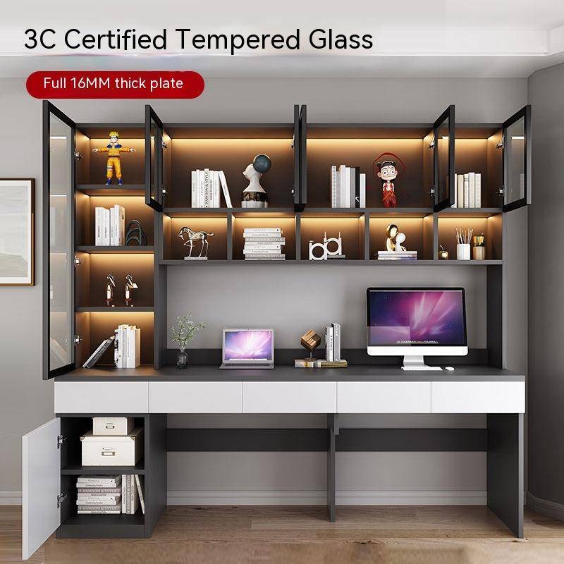 Double desk bookshelf integrated table computer table home desktop writing desk student study table child study table