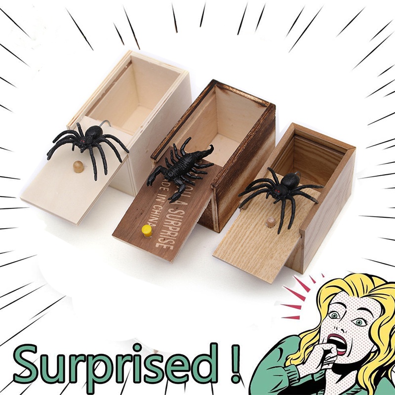 Funny Scare Box Wooden Prank Spider Hidden in Case Great Quality Prank-Wooden Scarebox Interesting Play Trick Joke Toys