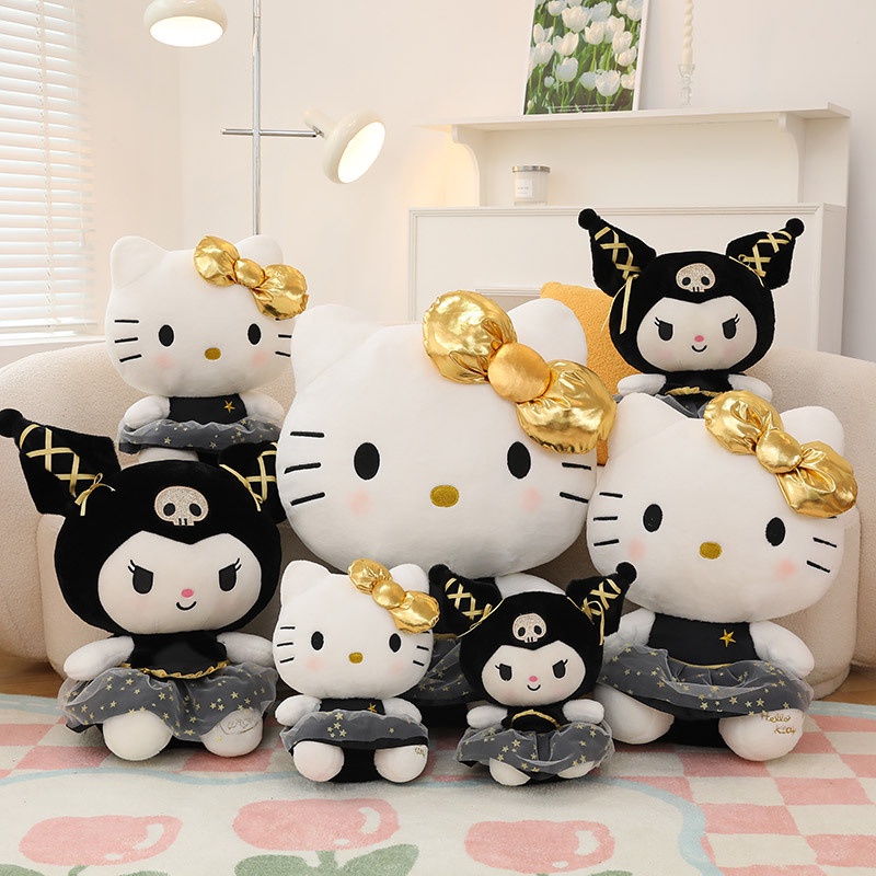 Must Essential 2023 New Style Large Black Gold Hello Kitty Kuromi Girl Cute Plush Toy Doll Children Influencer KT Cat - Image 2