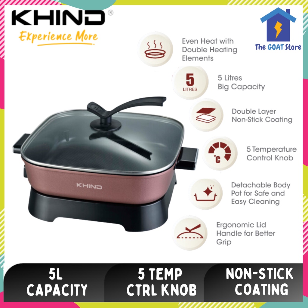 Khind 5L Electrical Skillet | HP7000 HP5000 (Electric Multi Cooker Steamboat Food Steamer BBQ Grill Pan Hot Pot Stir Coo