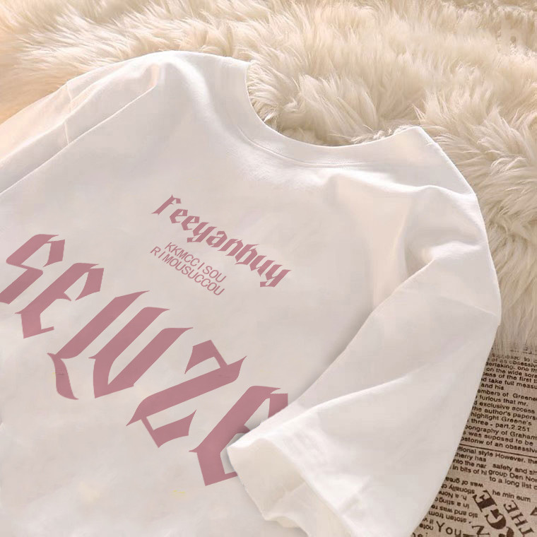 Ihkke Korean simple 100% cotton Pink letters print oversized casual white T-shirt for women P000776