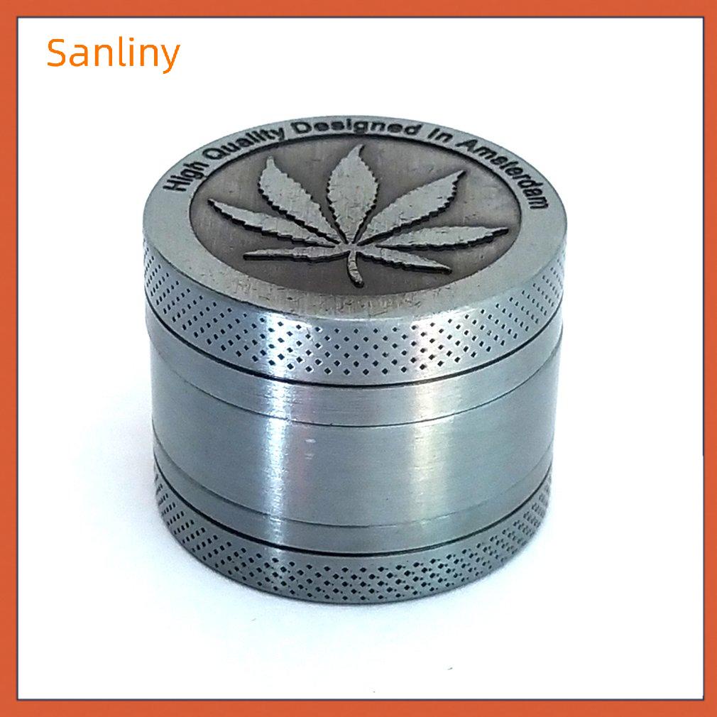 【Sanliny】Leaf Metal Herbal Tobacco Grinder 3/4 Layer with Pollen Catcher Free Scraper