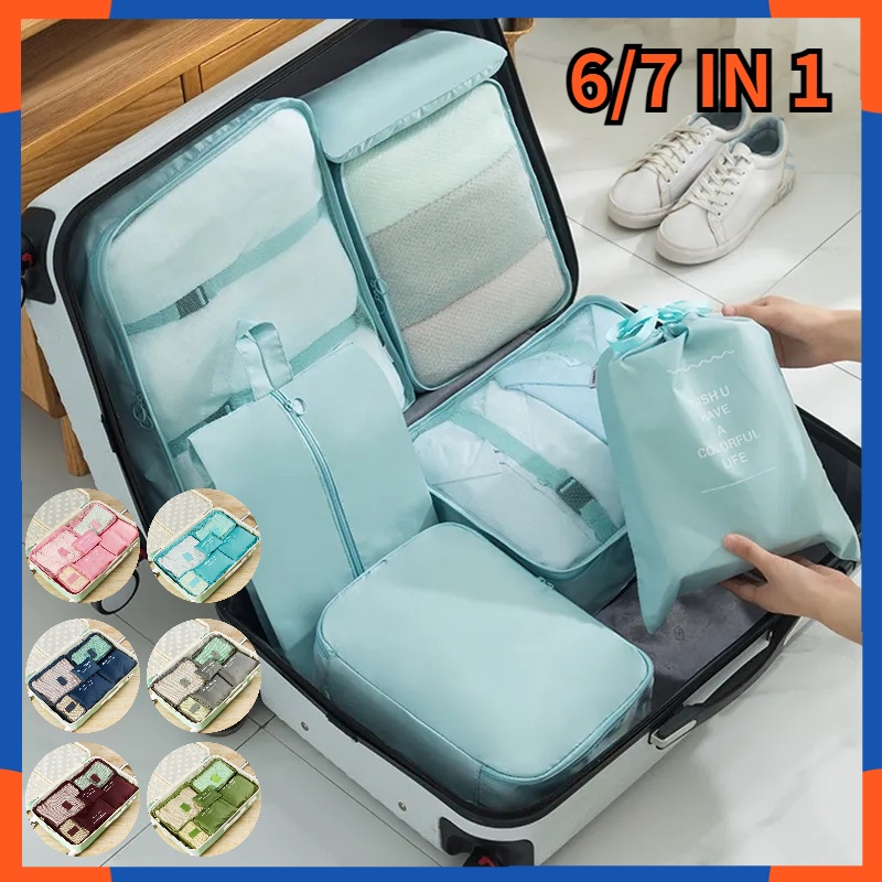6/7 in 1 Set Travel Bag Packing Clothes Storage Organizer Bag Pouch Multi Size Organizer Bag