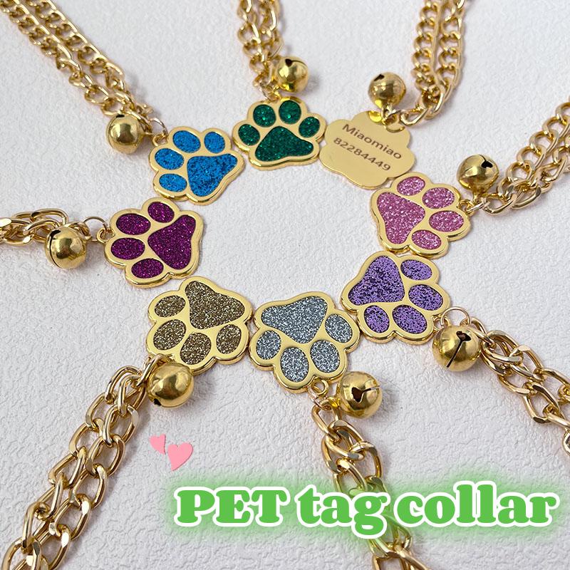 Pet Name Tag ID Tag Dog Tag Necklace Cat Collar Pet Gold Chain with Name Tag Personalized Tag Free Engraved Customized Name Collar