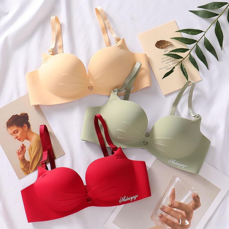 One-piece Bra Underwear Women Push-Up Bra Half-Cup Bra Cat Ear Style Palm Cup Bra Wireless Bra Thick Bra Girl Bra Seamless Bra Ice Silk Bra