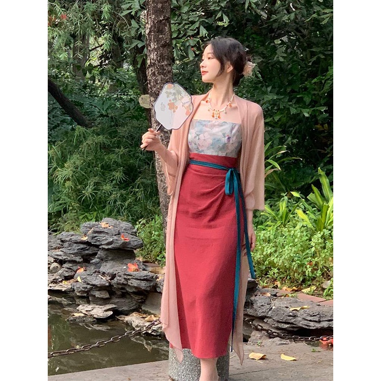 Eia Yiyao [Man Jianghong] New Chinese style retro Chinese element Zen dress for female summer long suspender skirt