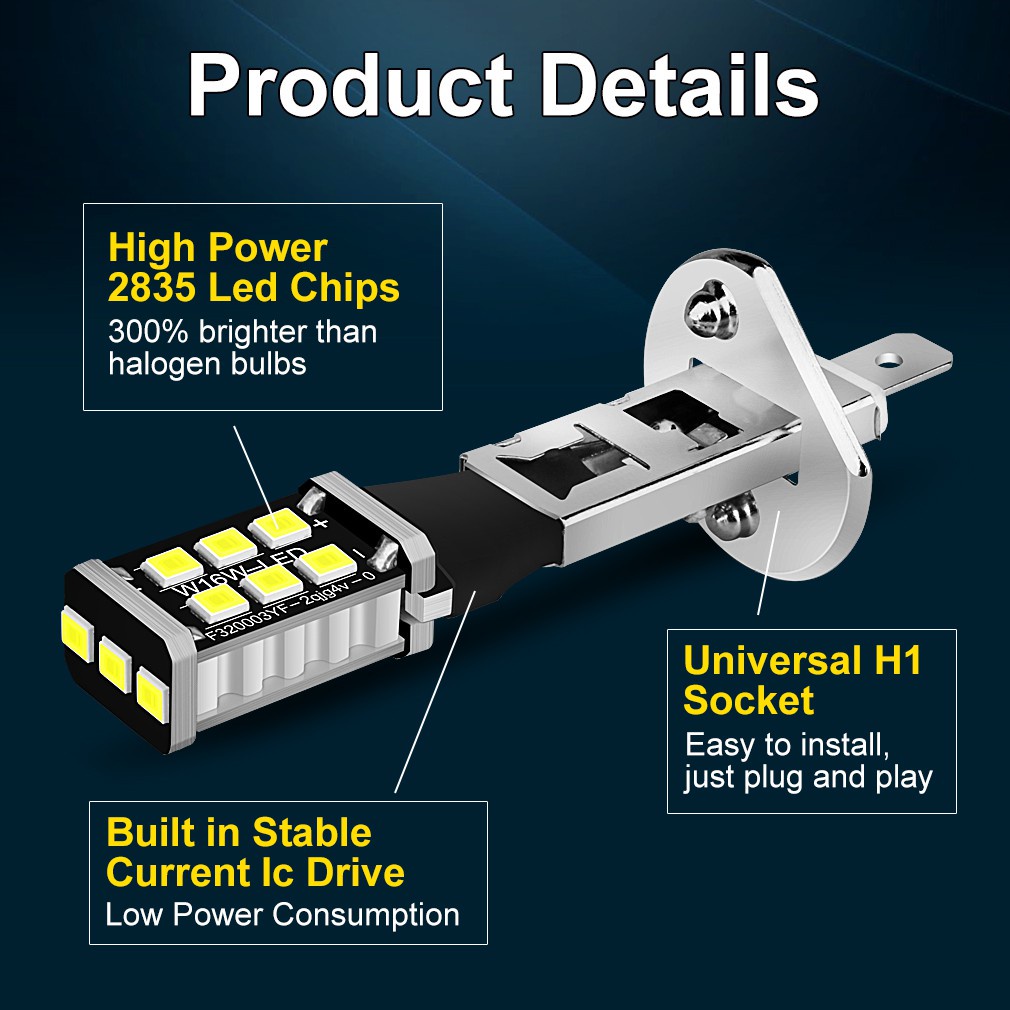 Quality Must PZ 1Pc Super Bright H1 H3 LED Bulb 15SMD 2835 Car Fog Lights 6000K White Driving Running Lamp Automobile...