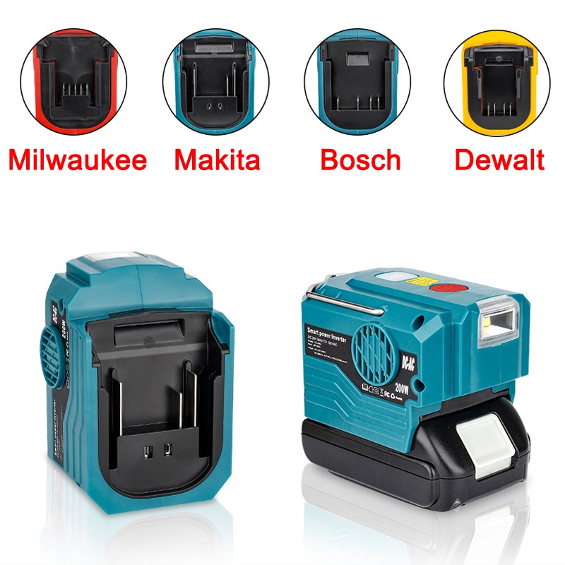 <INT>Portable Power Inverter with hook For Makita/Dewalt/Bosch/Milwaukee/Ryobi 18V 20V Lithium Battery wi