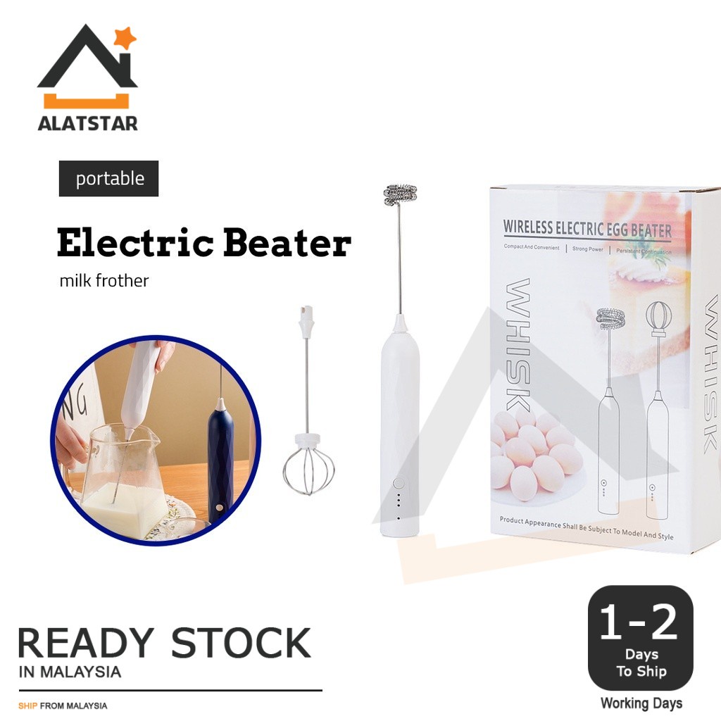 Alatstar USB Speed Adjustable Milk Frother Handheld Electric Foam Maker Rechargeable Mixer 2 Stainless Steel Whisks