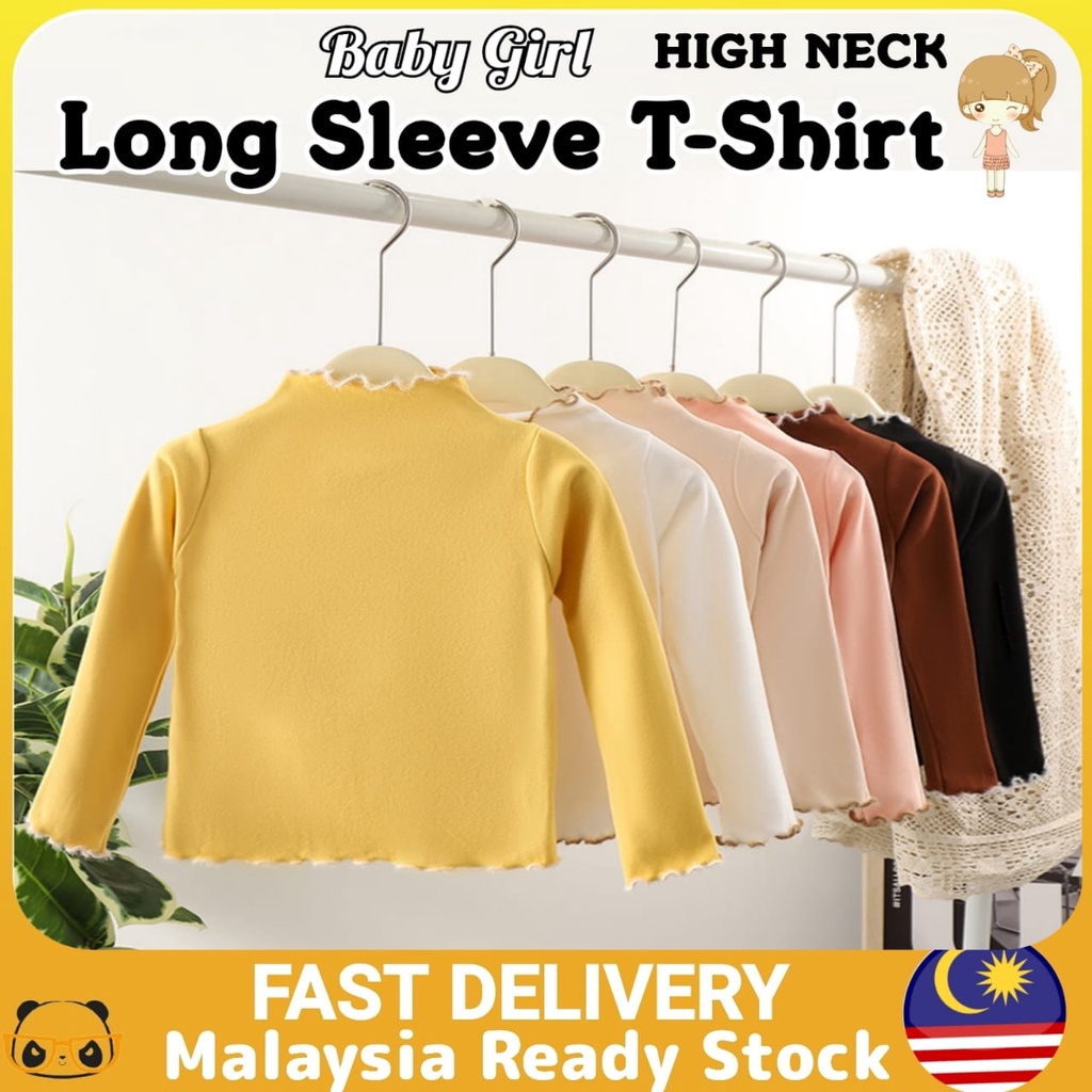Dua Warna T-Shirt Lengan Panjang Bayi Perempuan Dual Colour Baby Girl Long Sleeve Basic Plain T-Shirt Turtle Neck