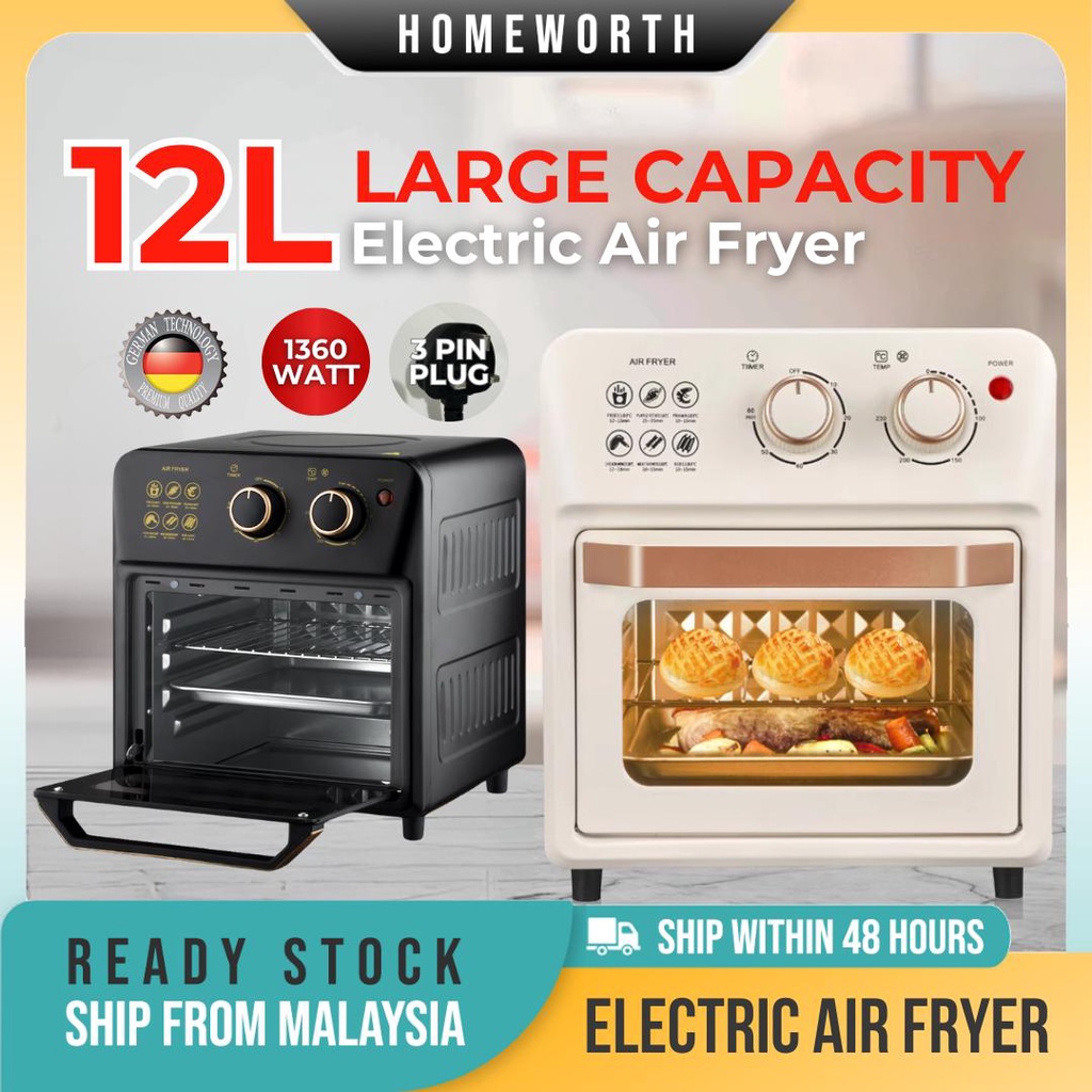 HOMEWORTH 12L Large Capacity Multifunctional  Electric Air Fryer Non-Stick Pan Penggoreng Udara