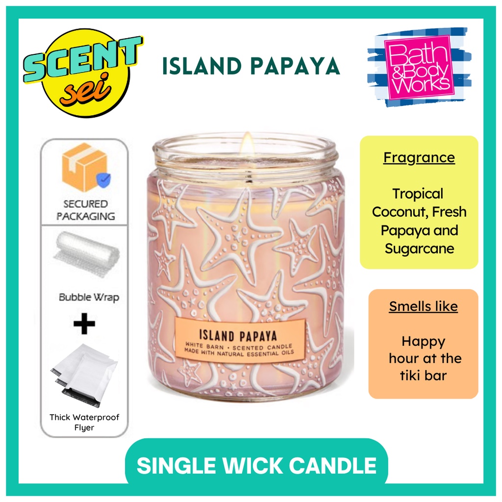 Island Papaya Bath & Body Work BBW Single Wick Candle Scented Candle 100% Authentic