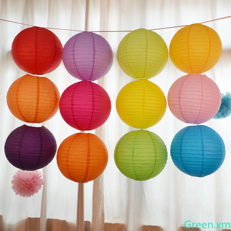 Ready Stock10cm DIY Paper Round Lantern Home Decor Party Colorful Lanterns Festive Decorations Folding Lantern