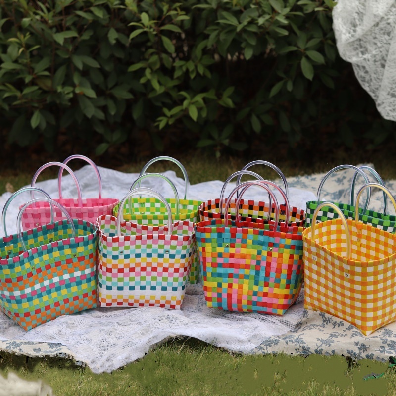 MIDI Plastic Woven Bag Storage Basket Tote Bag Hampers Souvenirs Market Parcel Eid Gifts Bag Shopping Bag Rattan Straw Bag Wedding Picnic Fit Rice Boxes Bread Jars