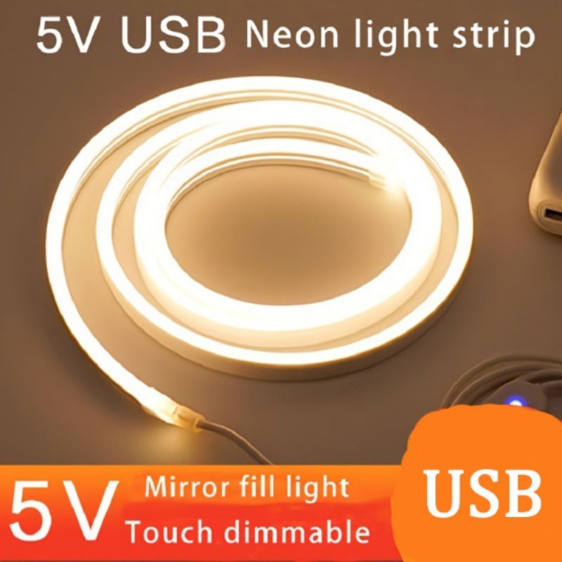 1M/2M/3Meters Touch Switch USB 5V Neon Led Strip Light silicone Waterprproof lamp strip Light Christmas Decor Kitchen Bookshelf Wardrobe Closet Gaming Room Gamer Cabinet Decoration