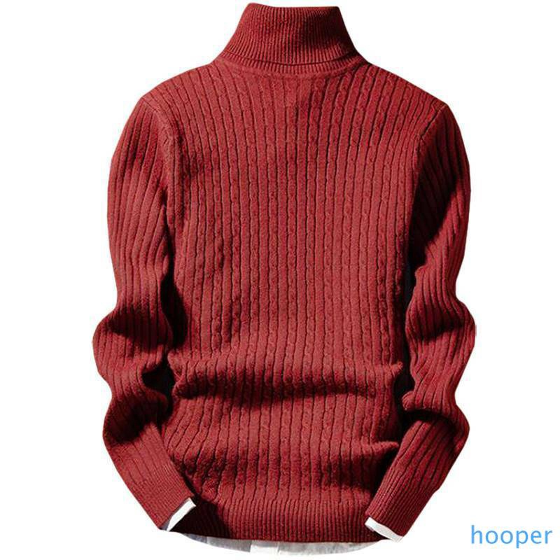 Long Sleeve Sweater Men Turtle Neck Jumper Winter Warm Knitted Long Sleeve Casual Plain Pullover