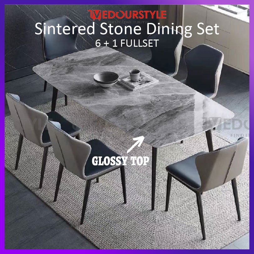 Vedourstyle Sintered Stone Table Dining Table Modern Set/Ceramic Table Dining Set+Modern Chair/Meja Makan Ceramic