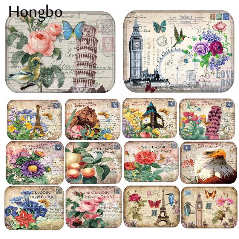 Hongbo Paris London Flower Pattern Anti-Slip Carpet Door Mat Doormat Outdoor Kitchen Living Room Floor Mat Rug