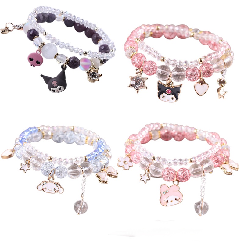 3PCS/Set Sanrioed My Melody Bracelet Fashion Cute Crystal Beads Kawaii Cinnamorol Kuromi Accessories Jewelry Toy Gril's Romantic Valentine's Day/Birthday Gift Jewelry