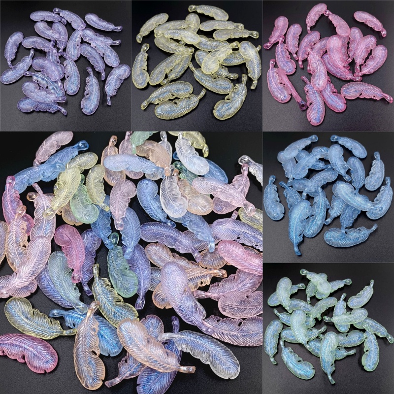 10Pcs Luminous Light Colored Semi Transparent Feather Pendant Beads For Handcrafted Headwear Necklace Jewelry Materials