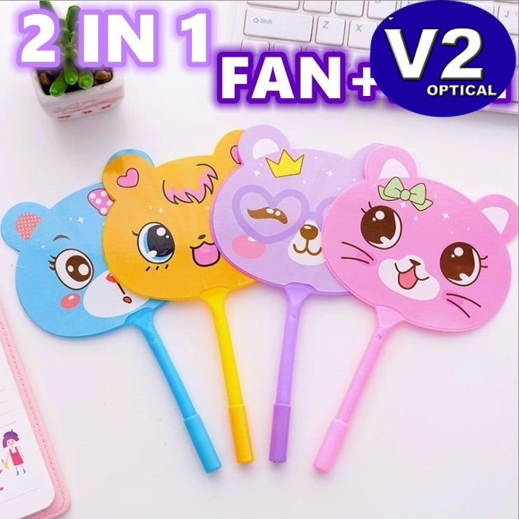 (1 PC) Cute Pen Cat Fan Ballpoint Pen Stationery Set Student Child Cartoon Goodies Doorgift Writing Drawing Gel Pen