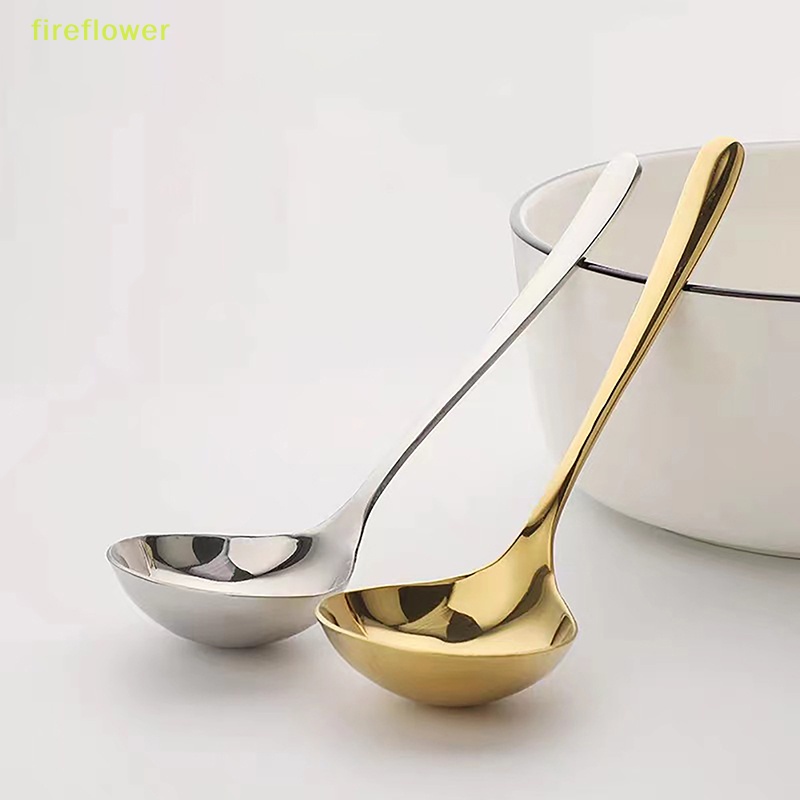 [fireflowerM] Stainless Steel Big Head Round Spoon Net Red Golden Dinner Long Handle Stirring Dessert Spoons For Kitchen Accessories Gadgets [NEW]