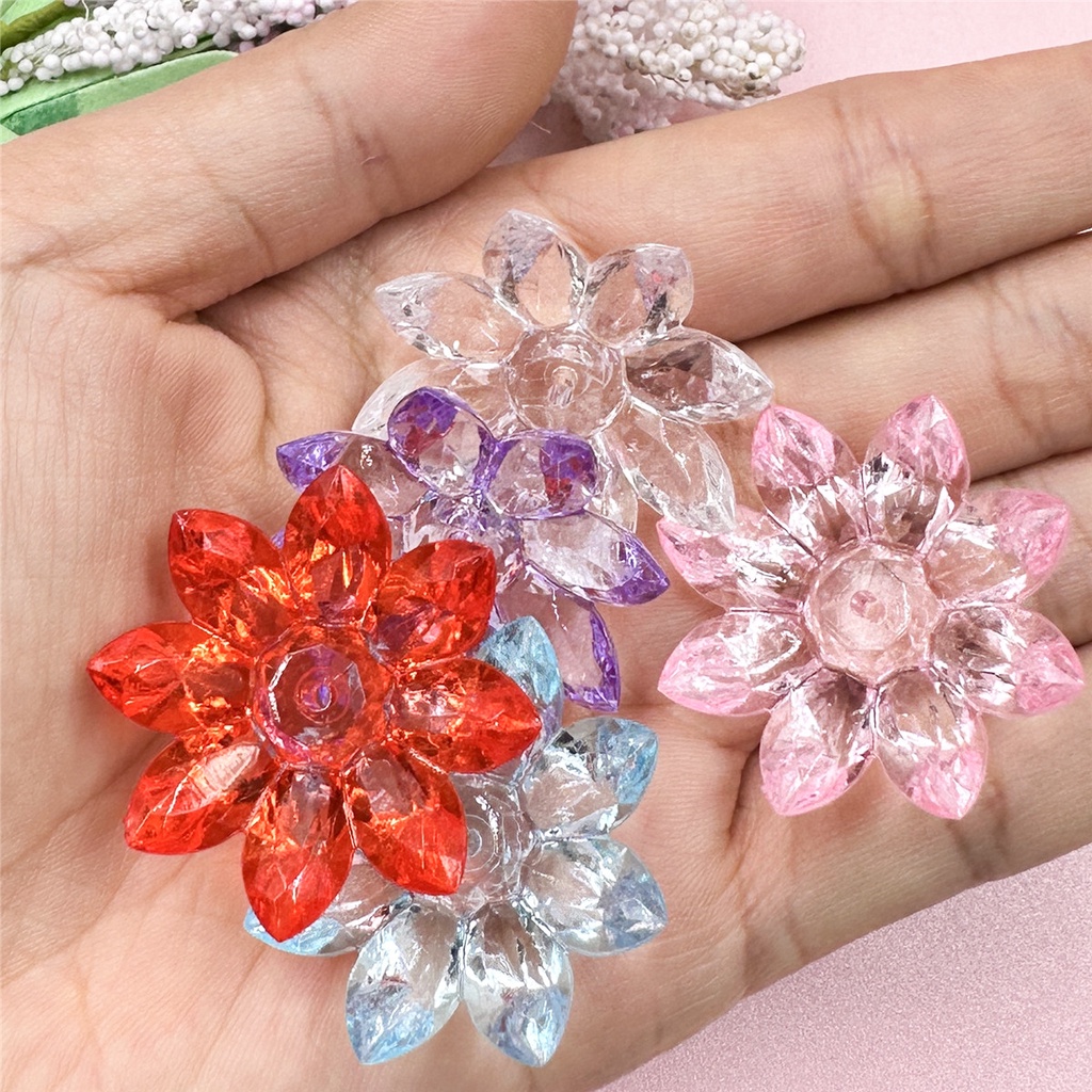 5pcs 31mm Creative Transparent Acrylic Crystal Lotus Flower Beads For Bracelet Earring Making DIY Accessories