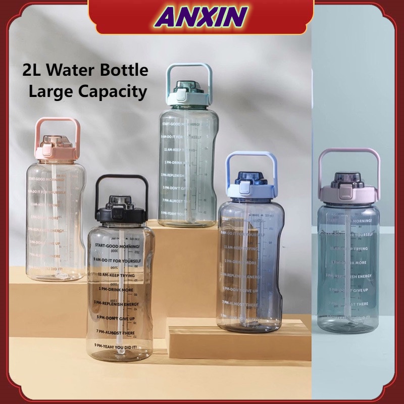 2000ml Botol Air Reminder Water Bottle With Straw Scale Big Bottle 2 Liter Gym Bottle Sport Water Bottles 大容量水瓶