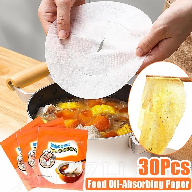 30pcs/pack Food Grade Disposable Health Filter Film / Kitchen Accessories Cooking Gadgets / Soup Oil Scum Blotting Round Sheets / Food Oil Absorbing Paper
