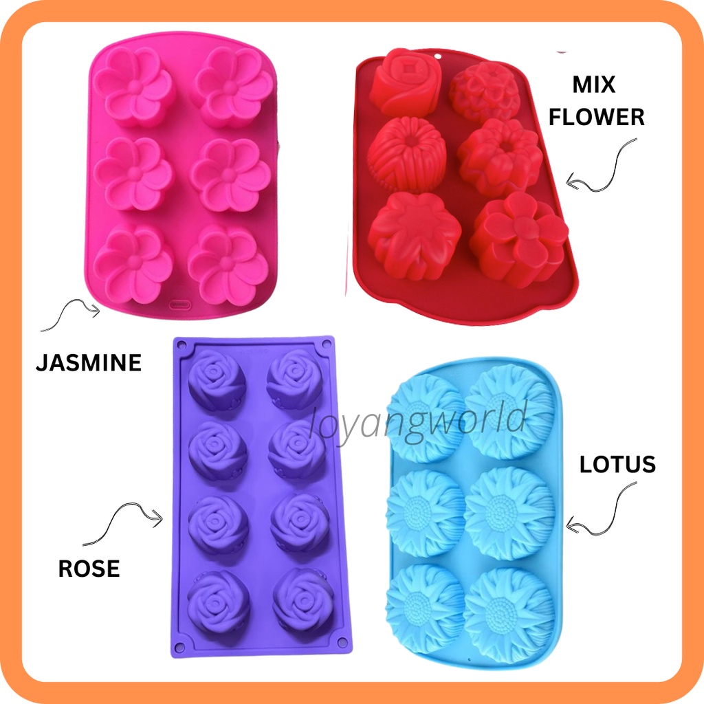 6 / 8 Hole Rose Silicone Mould Flower Simple Sweet DIY Soap Mini Cake Jelly Candle Mold Acuan Ros Flower