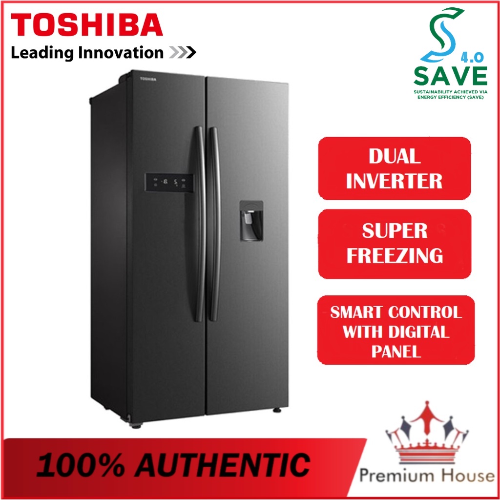 TOSHIBA 591L SIDE BY SIDE GR-RS682WE-PM INVERTER REFRIGERATOR FRIDGE W WATER DISPENSER PETI SEJUK AIS