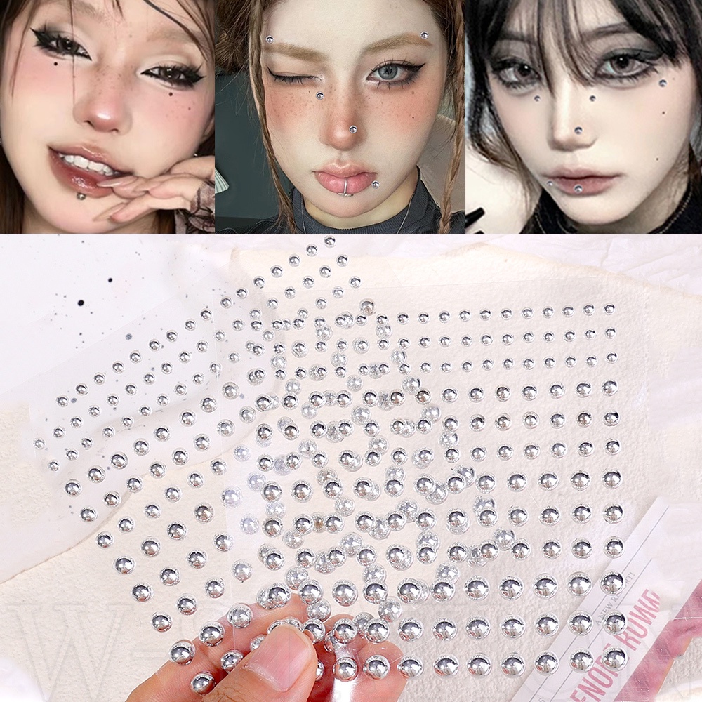 Sliver Diamond Nose Stud Lip Stud Sticker / Self Adhesive Rhinestones Fake Piercing Nose Ring / Non Piercied Eye Ear Face Body Jewelry / Women DIY Makeup Sticker