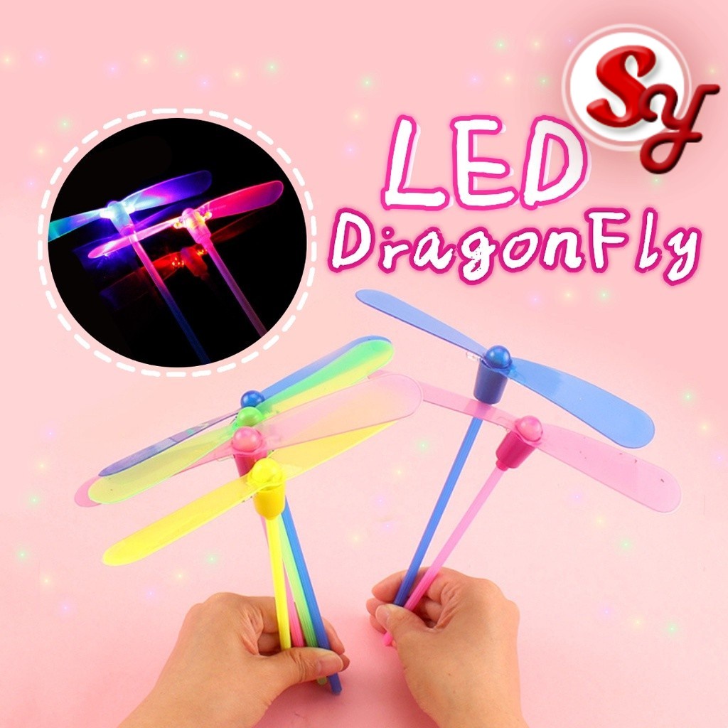 (1 PCS) LED Bamboo Dragonfly Creative Toys Flying Spinning Toys Flash Light Flying Stick Hand Rub Classic Toy For Kids