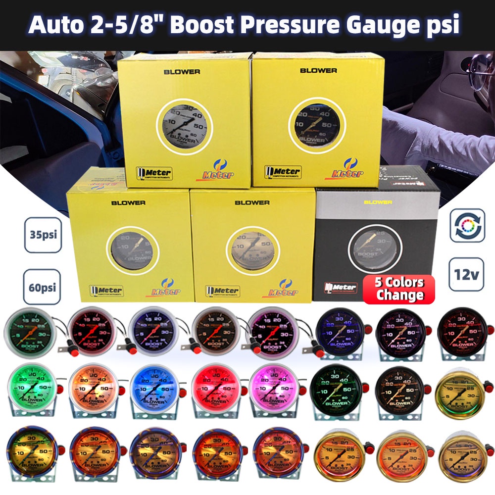 【ITSOK】New5-color light Auto Meter (Boost/Blower) for Diesel 4x4 Car Autometer (0-35)(0-60) PSI