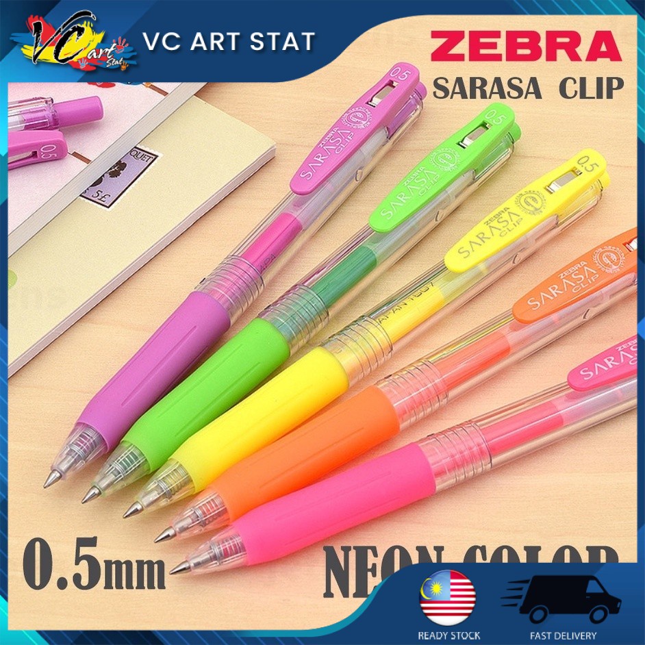 Zebra Sarasa Clip Gel Pen JJ15 0.5mm Neon Color Writing Bullet Journal Scrapbook Stationery Tulis Student Office School