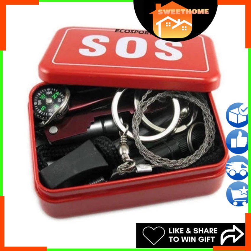 EcoSport Camping SOS Kit Self Help Outdoor Sport Camping Hiking Survival Emergency Gear Tools Box Kit Set