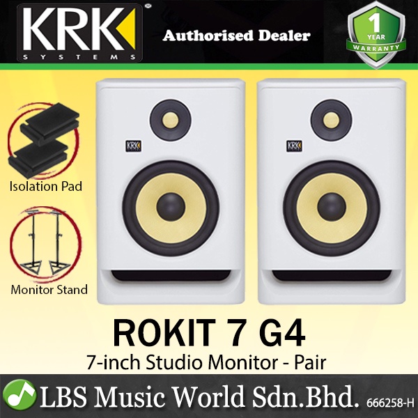 KRK ROKIT 7 G4 7 Inch Powered Active Studio Monitor Speaker - White Noise (RP7G4WN RP7G4)