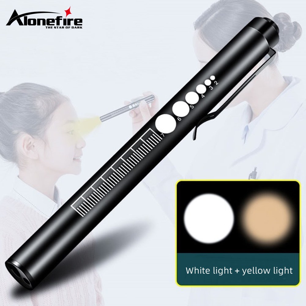 2-in-1 LED Penlight With Pupil Gauge Pen Torch Type-C USB Rechargeable Ideal Medical First Aid Work Camping Hike Child Emergency Lighting Pentorch Pen Light
