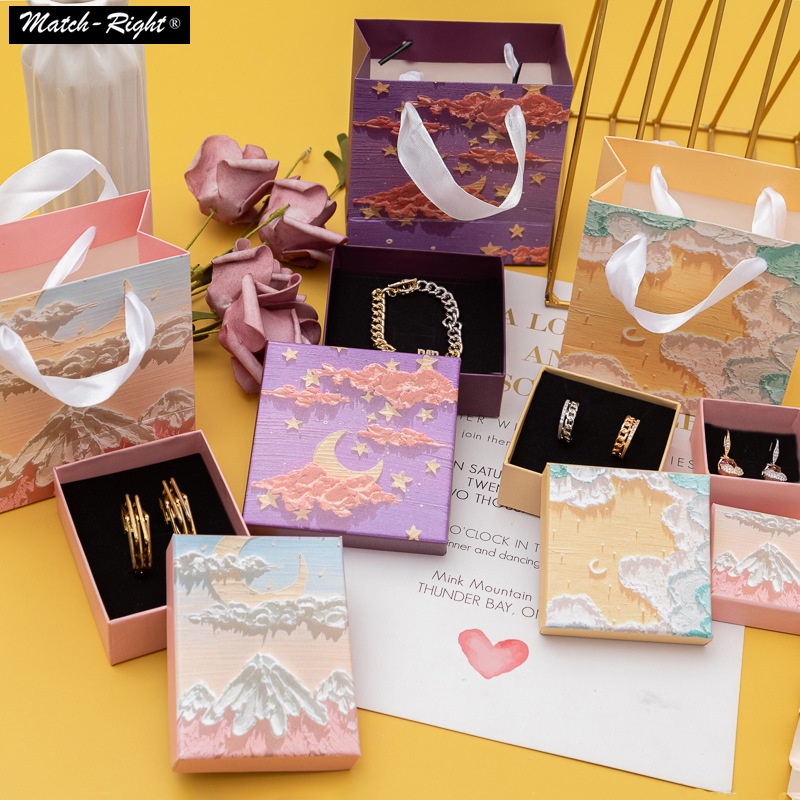 Colorful Landscape Jewelry Box Include Sponge Cusion Vintage Pattern For Rings Necklace Display Bracelet Storage Earring Case Gift Boxes Paper Gift Bag Seperately Selling