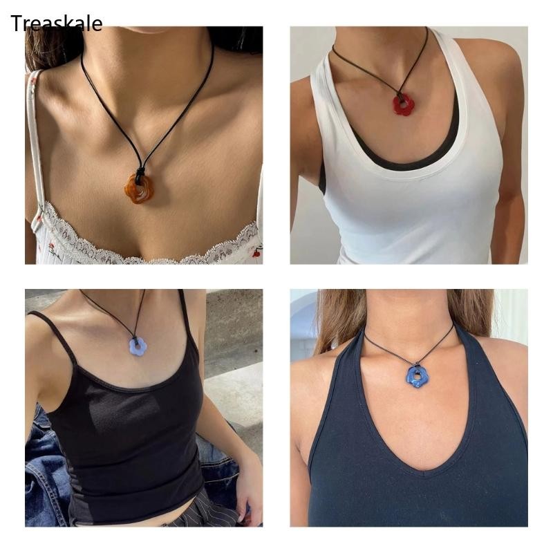 TREA Bohemian Clavicle Chain Flower Pendant Charm Necklace Handmade Chain Chokers Necklaces Girls Women Fashion Jewelry